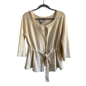 NWT Talbots Collection Petites 100% Cashmere Tie-Waist Cardigan Cream Large